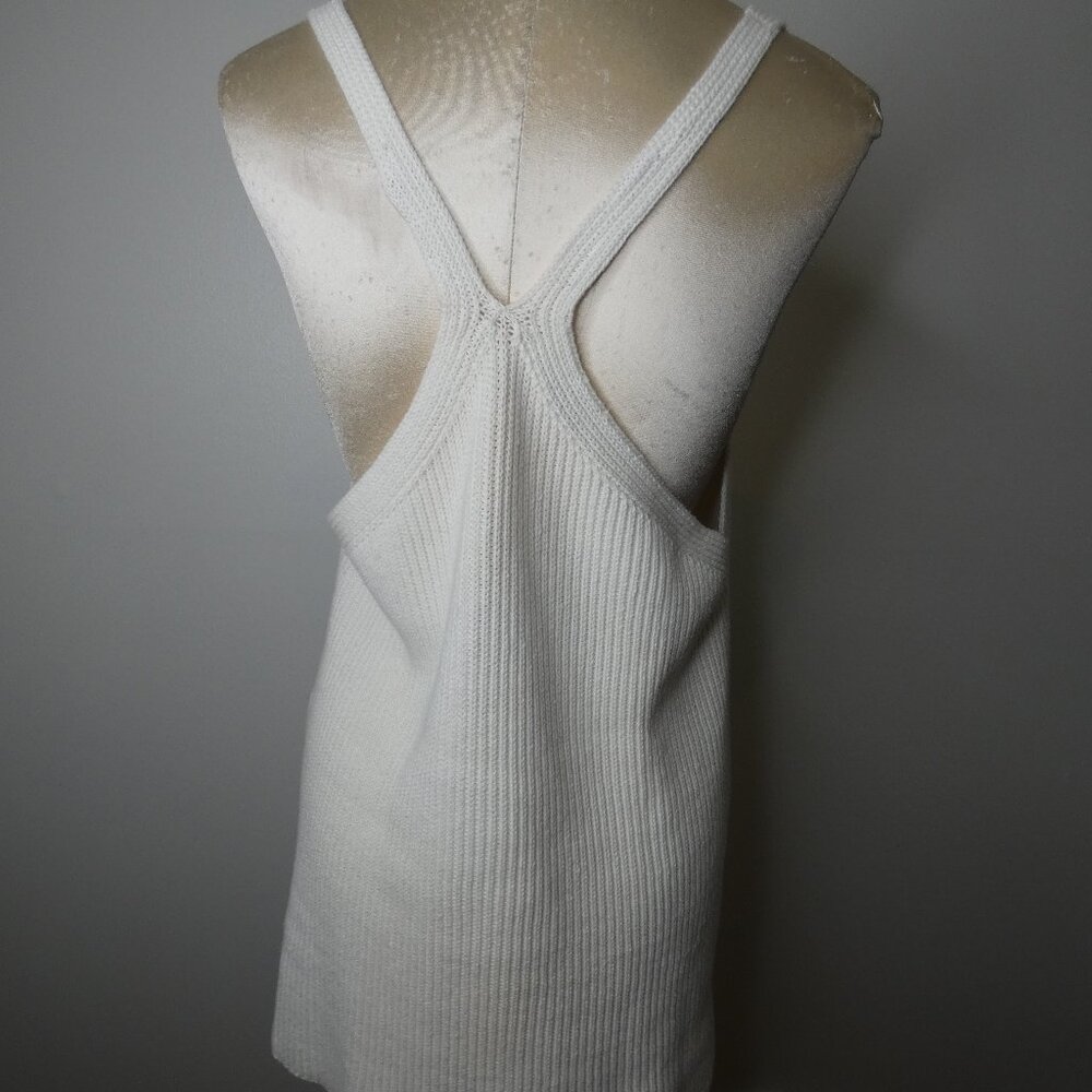 Helmut Lang Women's L Rib Knit Sweater Tank Top White 100% Cotton Double VNeck - Picture 6 of 10